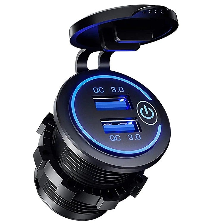 Bluejw 36W QC 3.0 Dual USB Car Charger Socket with Touch Switch, 12V/24V Fast Charger for Truck, Motorcycle, Marine, Boat - Automobile Chargers - Image 4